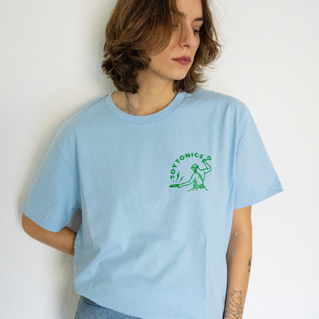 Logo Shirt - Green on Sky Blue