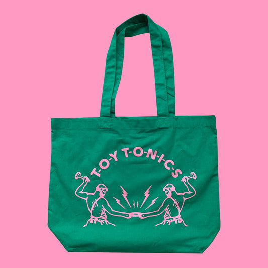 Toy Tonics Shopping Bag - pink on green