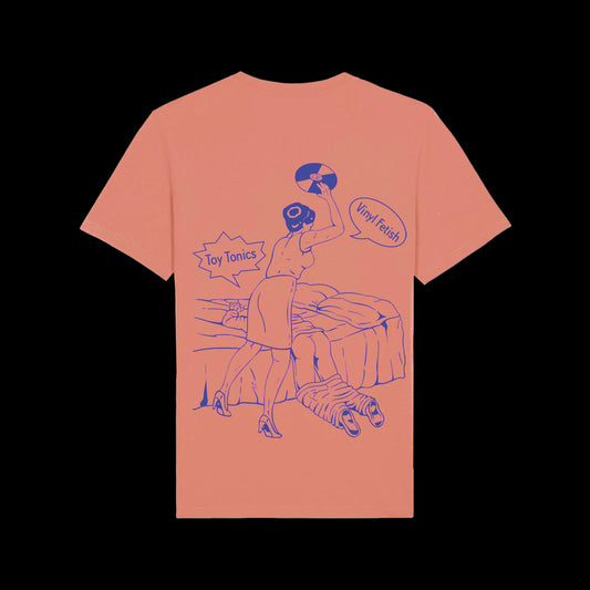 Vinyl Fetish T-Shirt 2nd edition - blue on rose clay - Limited to 30